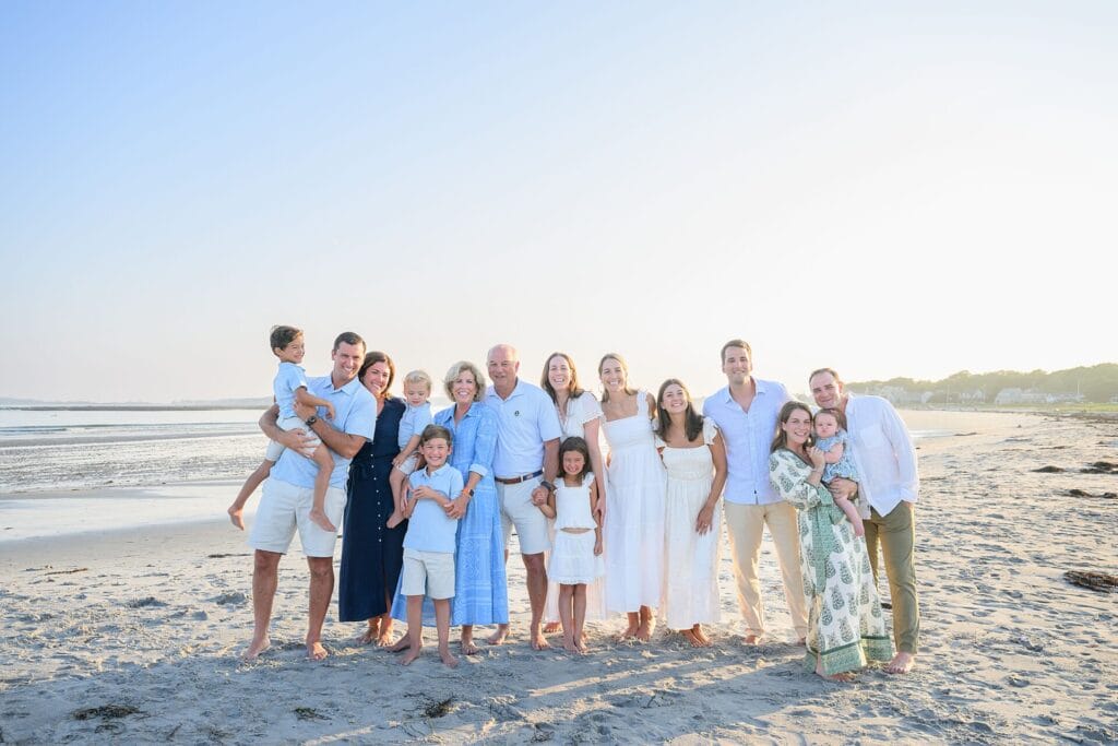 beautiful sunset family beach portrait at goose rocks beach in kennebunkport, maine