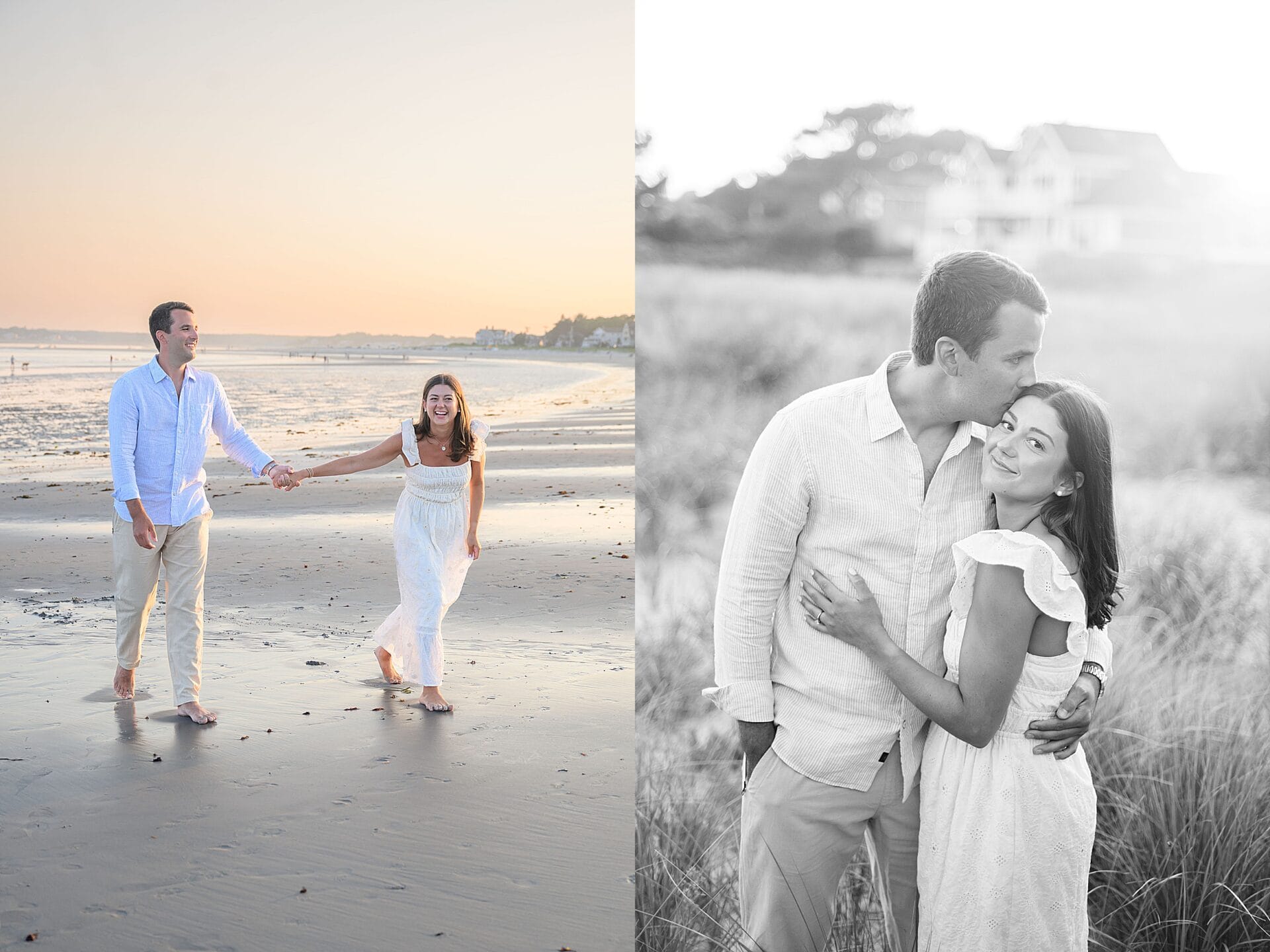 beautiful sunset couples portrait at goose rocks beach in kennebunkport, maine 