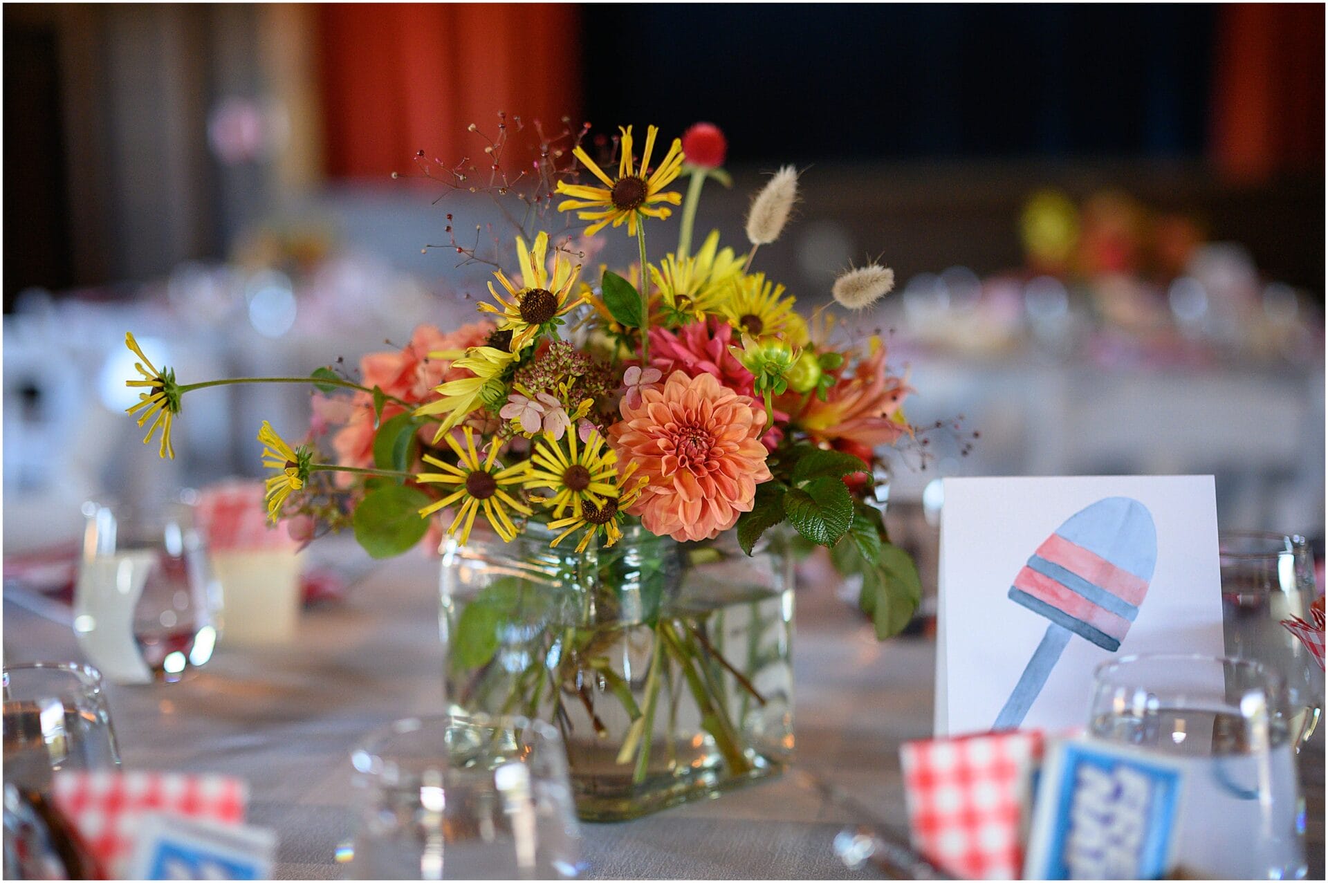 beautiful centerpiece by Beautiful Days for a kennebunkport maine rehearsal dinner